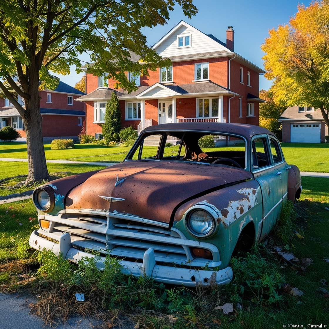 Scrap car in front of Kingston home